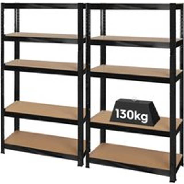 2pc 5-Tier Steel Garage Shelving Units Set - 75 x 30 x 150cm - Galvanised - Matt Black