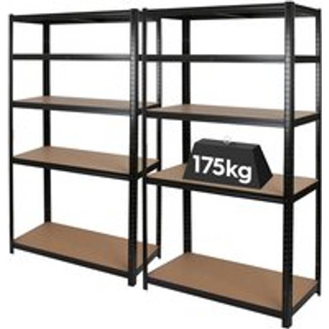 2pc 5-Tier Steel Garage Shelving Units Set - 90 x 40 x 180cm - Galvanised - Matt Black