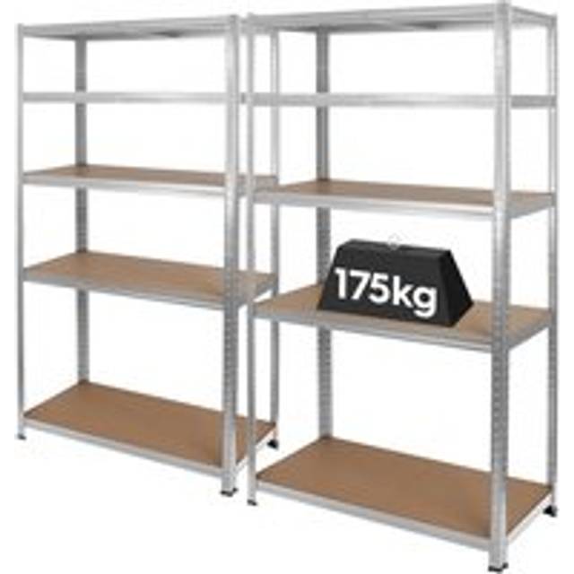2pc 5-Tier Steel Garage Shelving Units Set - 90 x 40 x 180cm - Galvanised - Silver