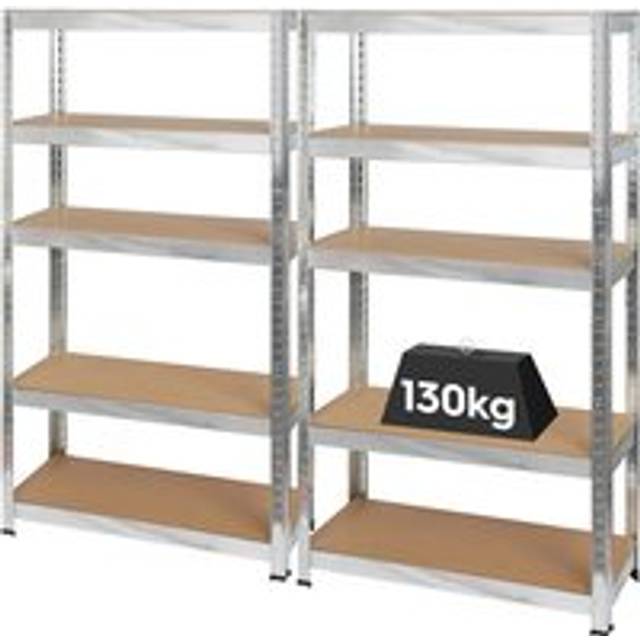 2pc 5-Tier Steel Garage Shelving Units Set - 75 x 30 x 150cm - Galvanised - Silver