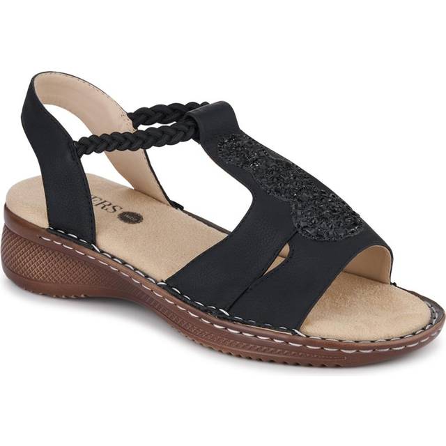Wide-Fit Elasticated Wedge-Heeled Sandals - WBINS41062 / 327 247 - Black