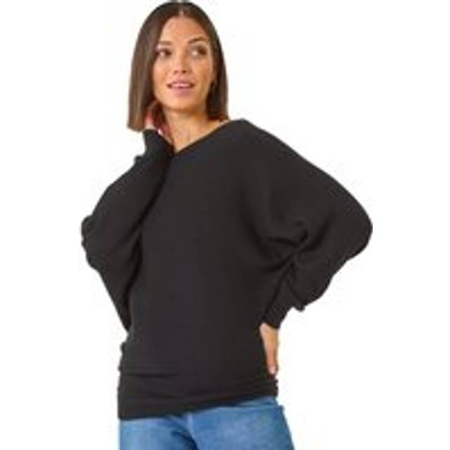 Roman Ribbed Batwing Knit Jumper In Black - 10