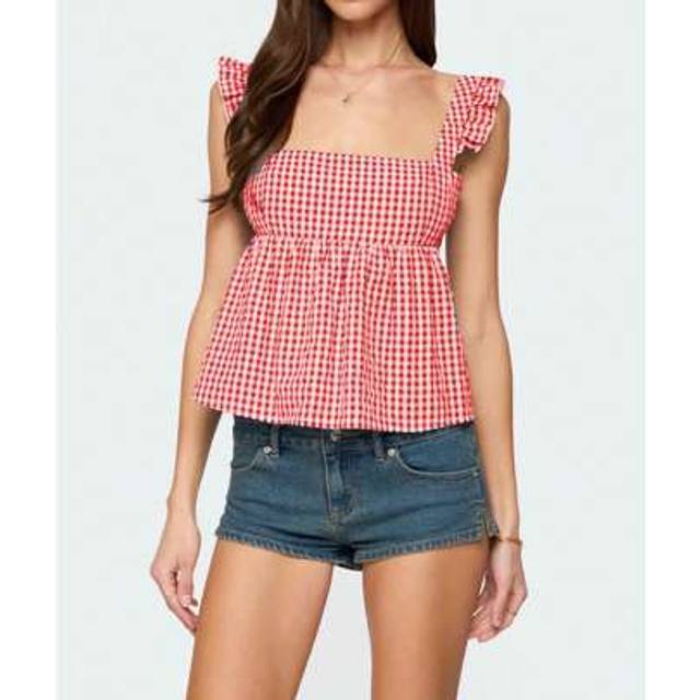 SHEIN Women Teens Y2k Babydoll Tank Top Lace Trim V Neck Ruffle Flowy Crop Cami Top Summer Preppy Clothes Streetwear