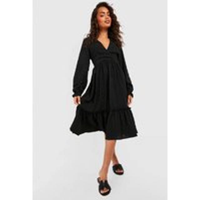Womens Textured Wrap Smock Midi Dress - Black - 8, Black