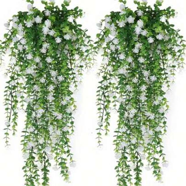 SHEIN 1pc Artificial Hanging Basket With Eucalyptus, Gypsophila Flowers Decor For Outdoor And Indoor, Uv Resistant, Valentine Day, Gift