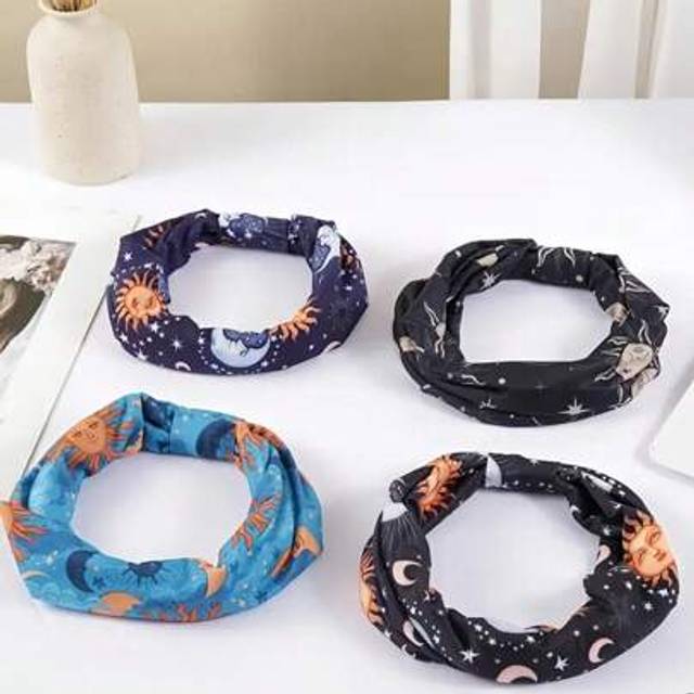 SHEIN 4pcs Elastic Yoga Headband With Sun And Moon Pattern, Slip-Resistant, Soft And Comfortable Boho Headpiece, Suitable For Sports, Yoga, Running - Gift F