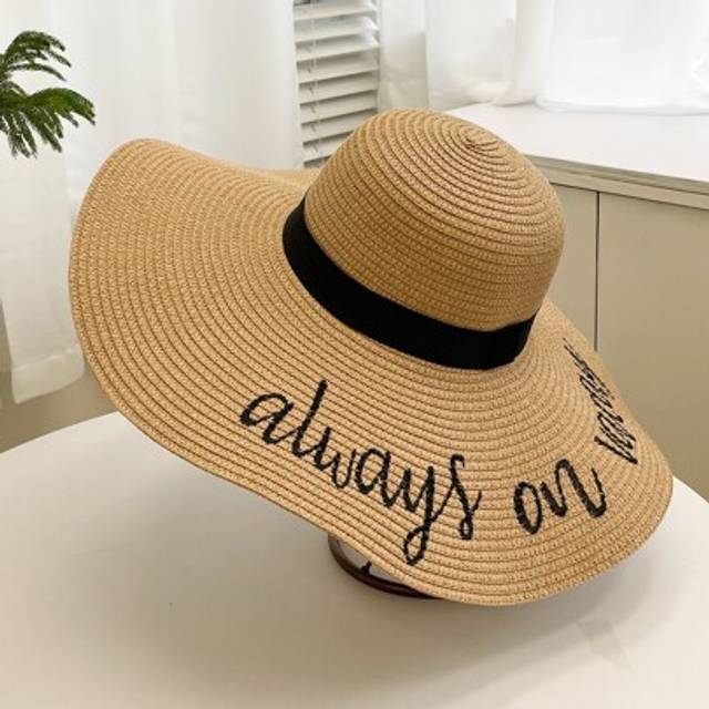 SHEIN 1pc Women Slogan Embroidered Boho Straw Hat For Daily Life Summer Beach