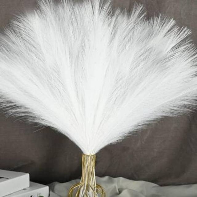 SHEIN 25/12/6Pcs/Set Artificial Pompous Grass Floral White Faux Pampas Grass Decor Silk Fake Pompas Grass Branches Vase Filler Flower Arrangement For Weddin
