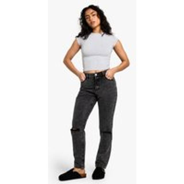 Womens Basics High Waisted Ripped Mom Jeans - Black - 16/30L, Black