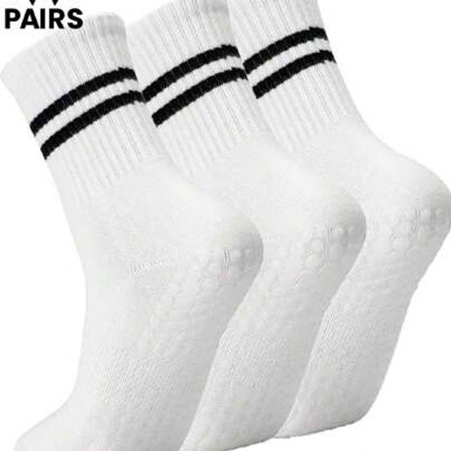 SHEIN 3 Pairs Of Women&#39;s Pilates Non-Slip Socks With Sticky Grips, Yoga Grip Socks, Anti-Skid Sports Socks, White, Gym