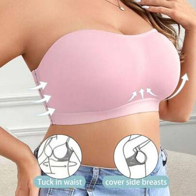 SHEIN Plus Size Women Side Button Wireless & Strapless Soft & Comfortable Bra