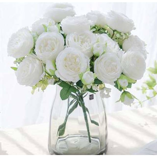 SHEIN 1/3/6PCS Artificial Peony Rose Flowers Bouquet For Wedding Decoration,Fake Plants Room Decor Fall Decor Fake Flowers Garden Autumn Decor Centerpieces