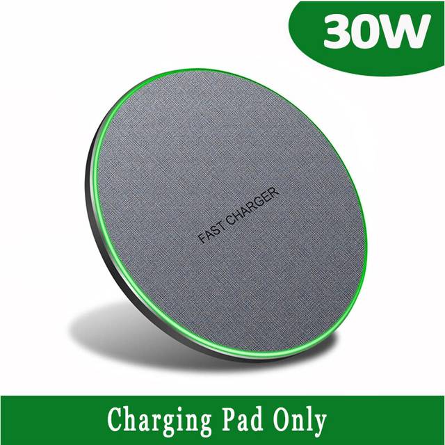 (Blue) 30W Wireless Charger Pad for iPhone 14 13 12 11 XS XR X 8 Airpods 3 Pro Induction Fast Charging For Samsung S22 S21 S20 Note 20