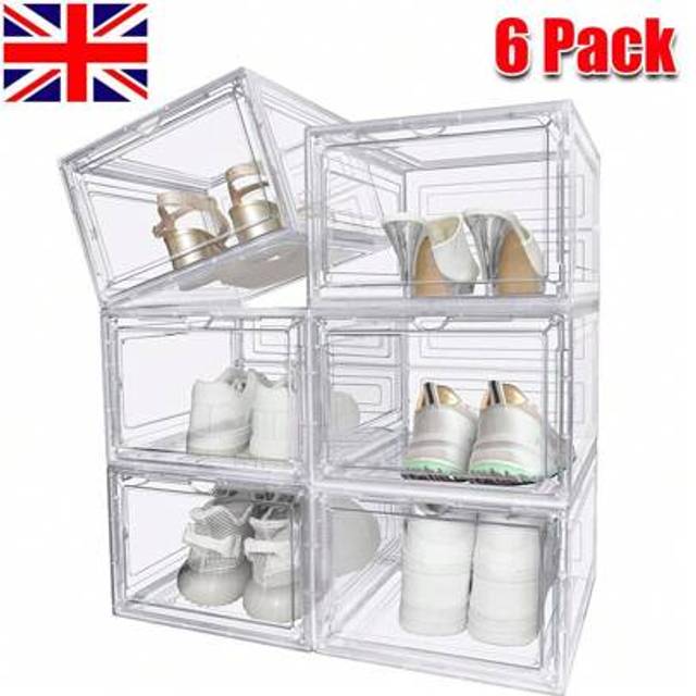 SHEIN 6 Pack Transparent Shoe Storage Boxes Hard Plastic Stackable Shoe Box Organiser