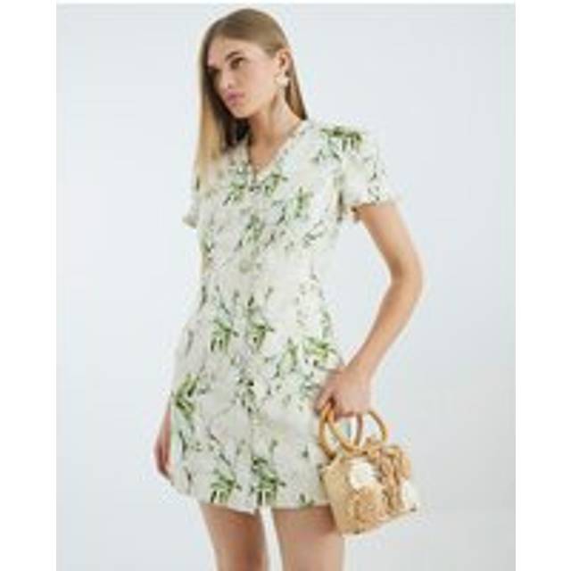River Island Womens Cream Linen Blend Floral Ruffle Mini Dress - 10