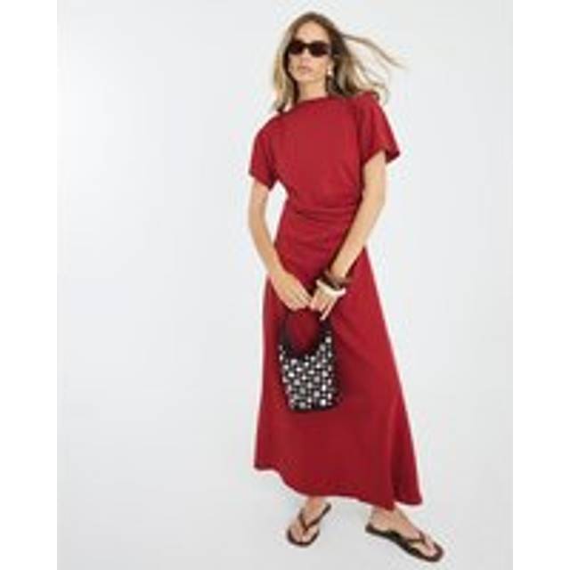 River Island Womens Red Short Sleeve Drape Side Midi Dress