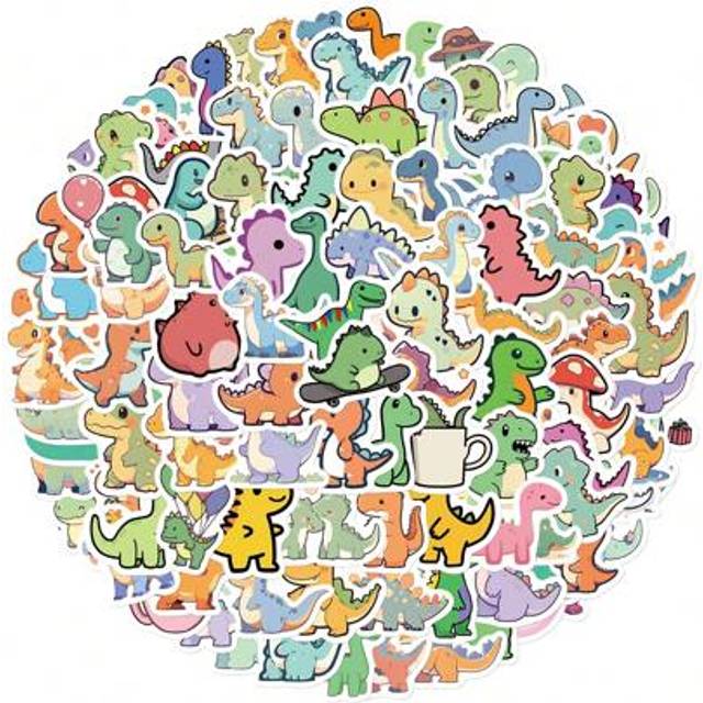 SHEIN 100PCS Cute Animal Dinosaur Stickers Vinyl Waterproof Stickers Scrapbook,Journaling,Laptop,Bumper,Skateboard,Water Bottles,Computer,Phone,Cartoon,Hard