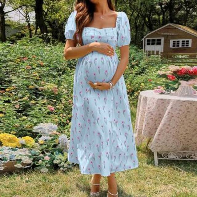 SHEIN Elegant Tulip Floral Print Maternity Dress, Summer