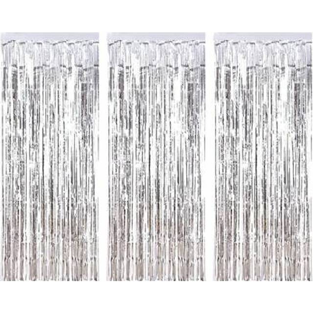 SHEIN 3pcs/Set Silver Metallic Foil Fringe Curtain For Photography Studio, Birthday, Wedding, Engagement, Bride, Gift, Bachelorette Party, Festival, Celebra