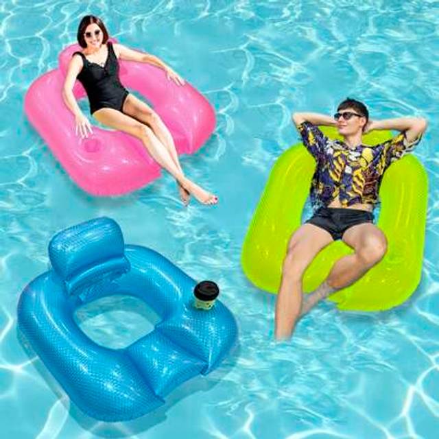 SHEIN 1pc Inflatable Pearl-Coated Square Lounge Chair Float, PVC Inflatable Swimming Pool Sports Boat, Multi-Colors Available, Suitable For Vacation, Beach,