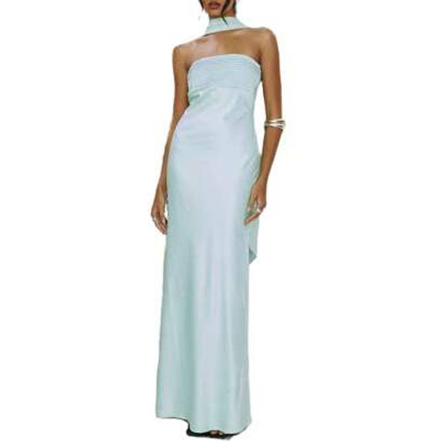 SHEIN Women Formal Strapless Dress Sexy Backless Maxi Long Dresses Y2K Sleeveless Bodycon Tube Summer Sundress With Scarf