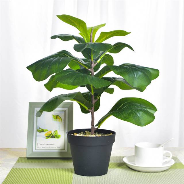 6Pcs Artificial Fiddle Leaf Fig Tree 19.6 Inch Faux Plants Ficus Greenery for Wedding Courtyard Outdoor Decoration
