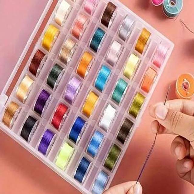 SHEIN 9pcs/25pcs/36pcs Sewing Machine Bobbin Threads, Easy Mini, Handmade Sewing Thread, Portable Handheld Punching Thread, Pre-Wound Spool Thread, DIY Embr