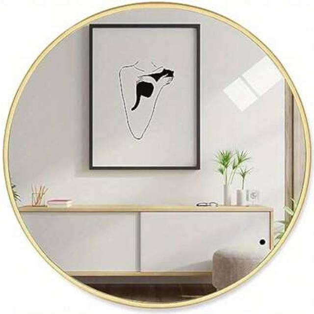 SHEIN Large Gold Round Wall Mirror Vanity Bathroom Glass Circle Metal Frame Decor 50cm Home Decor Back To School Room Decor School Supplies