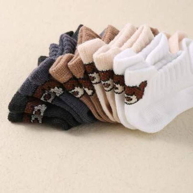 SHEIN 5 - Pack Autumn/Winter Baby Short Socks With Heel - Raising Feature And Charming Bear Prints For 0 - 3Y