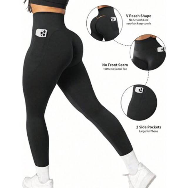 SHEIN Seamless Highly Elastic Exercise Leggings With Pockets, Sports
