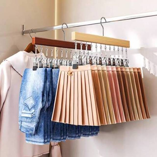 SHEIN 1pc Multi-Function Wooden Hanger With 12 Hooks, Space-Saving Wooden Closet Organizer Rack, 360 Degree Rotating Hooks For Storing Hats, Socks, Yoga Pan