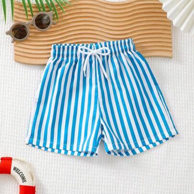 SHEIN Baby Boy Casual Stripe Drawstring Waist Swim Trunks, Summer Beach Outfits For Boys Toddler Boy Beach Clothes Boys Beach Outfits Beach Outfits For Todd