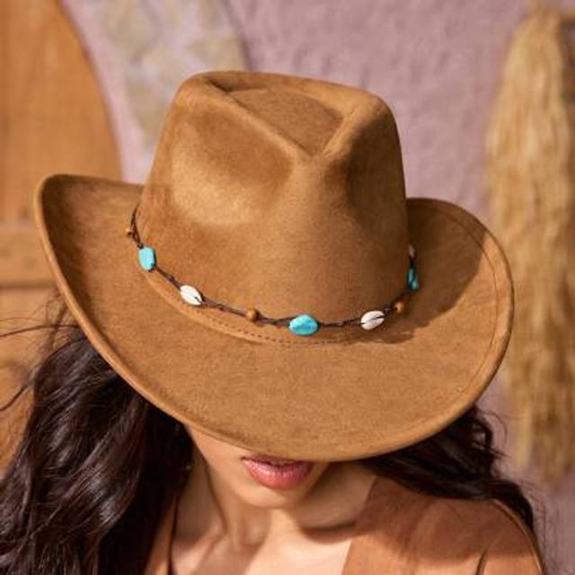 SHEIN 1pc Women&#39;s Cute, Basic, Vintage Western Style Beaded Cowboy Hat, Suitable For Vacation, Holiday, Beach, Picnic, Casual