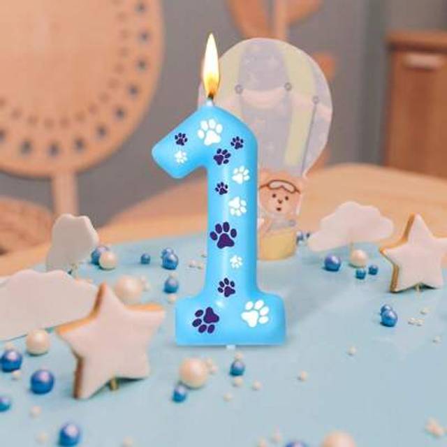 SHEIN 1pc Blue Cat Paw Shaped Animal Themed Birthday Anniversary Party Cake Decor Candle With Digits 0-9, Back To School Valentine Day