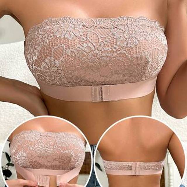 SHEIN Women&#39;s Lace Front Closure Strapless Bra, Soft Wireless Tube Top Bralette