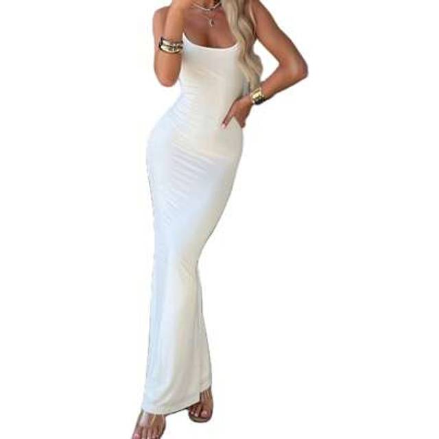 SHEIN Women&#39;s Summer Long Slip Dress Solid Color Sleeveless Spaghetti Strap Backless Bodycon Dress