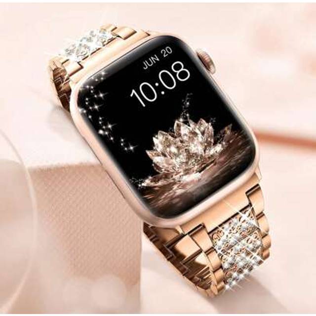 SHEIN 1PC Women Luxury Bling Rhinestone Crystal Stainless Steel Rose Gold Metal Watch Band Compatible With Apple Watch Series 11 10 9 8 7 SE 6 5 4 3 2 1 Ult