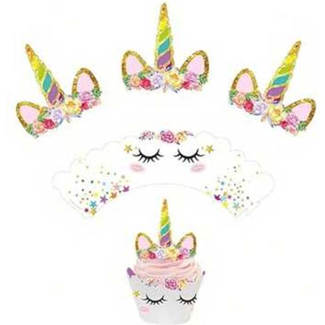 SHEIN 10pcs Lace Unicorn Cupcake Toppers, Unicorn Decor Rainbow Cupcake Liners, Cute Girls Birthday Party Decorations, 2 Styles Randomly Shipped