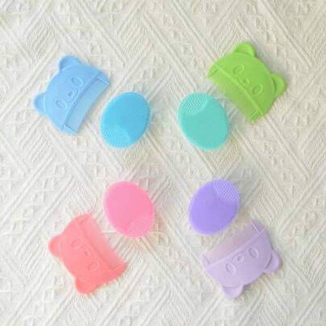 SHEIN 2pcs/Set Baby Shampoo Set Silicone Brush And Comb, Head Scrubber For Cradle Cap And Hair Detangler