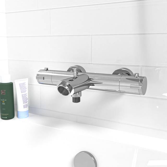 Wall mounted thermostatic chrome bath filler shower mixer tap
