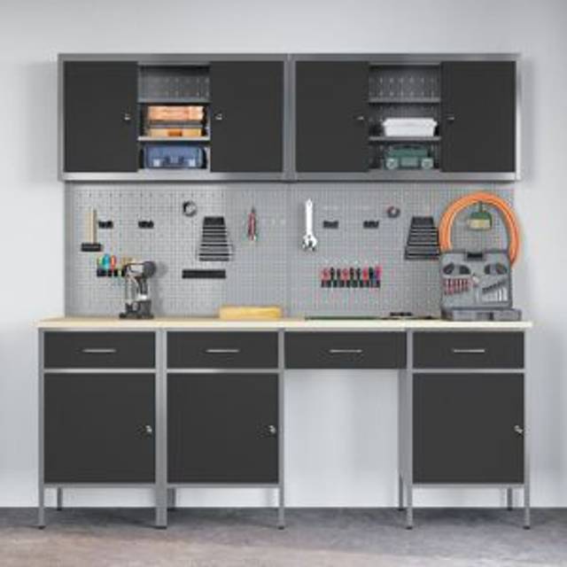 Set Of 8 Black Steel Large Adjustable Feet Work Cabinet (200cm H X 200cm W X 55cm D)
