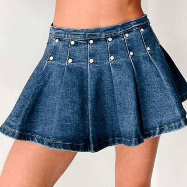 SHEIN Women&#39;s Pleated Denim Skirt A Line Zipper Flare Y2k Mini Jean Skirts