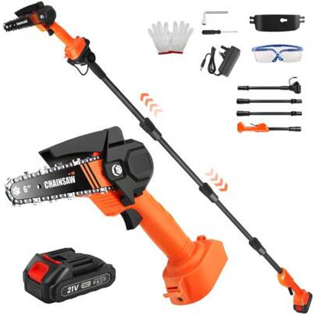 SHEIN 2 In 1 Cordless Saw & Mini Chainsaw 6 Inch, Cordless Telescopic Chainsaw, 2.3m Long Reach, Handheld Saw For Tree Trimming, Branch Cutting