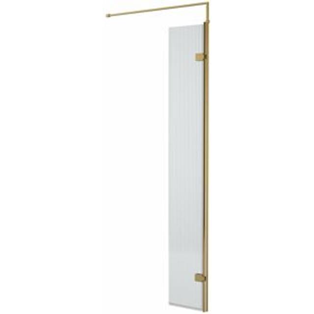 Hudson Reed Fluted 8mm Glass Wet Room Screen Brass 1,950mm H