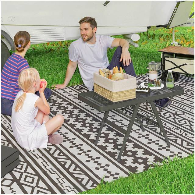 Outsunny 3 ft Folding Camping Table w/ Adjustable Heights & Mesh Desktop, Black