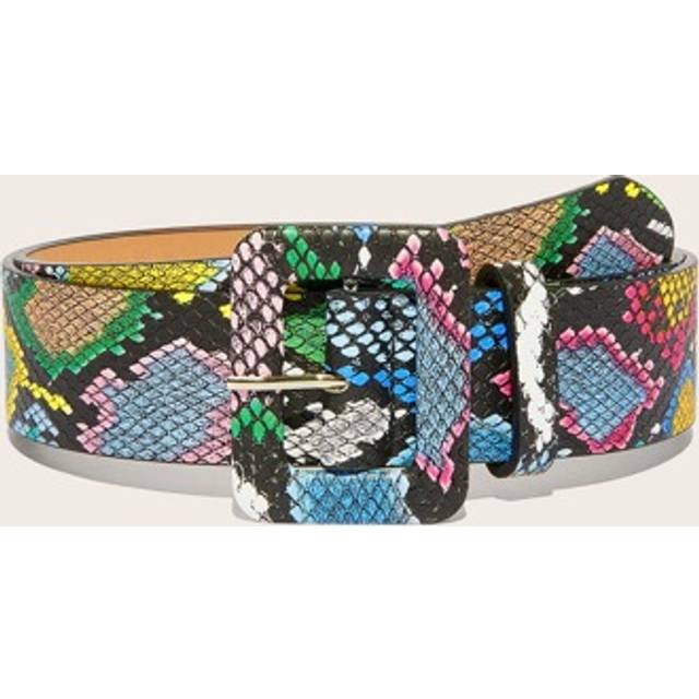 SHEIN Boho Candy Color Punk Snakeskin Print Belt & Punch Tool For Jeans Pants And Coats,School Halloween Summer, School Fall, Autumn, Halloween