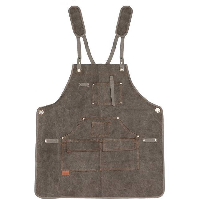 (Grey) Canvas Woodworking Apron Shop Apron Pockets Waxed Wax Cloth Waterproof Apron Chef Tool Storage