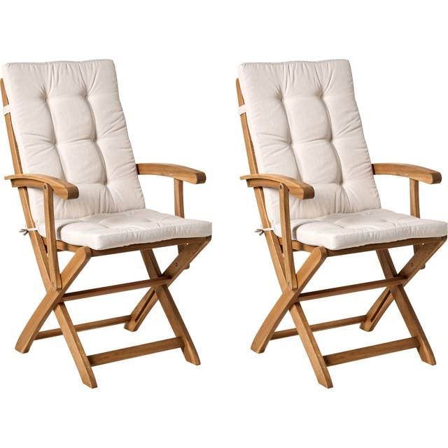 Beliani - Set of 2 Wooden Garden Folding Chairs Outdoor Dining Light Beige Cushions Maui ii