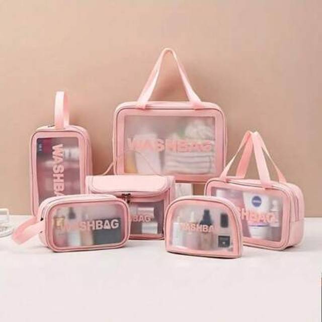 SHEIN 6PCS PVC Cosmetic Bag Set, Clear Plastic Cosmetic Makeup Bags, Clear Travel Toiletry Bag Makeup Bag, Travel Business Vacation Bathroom Organizer Set F