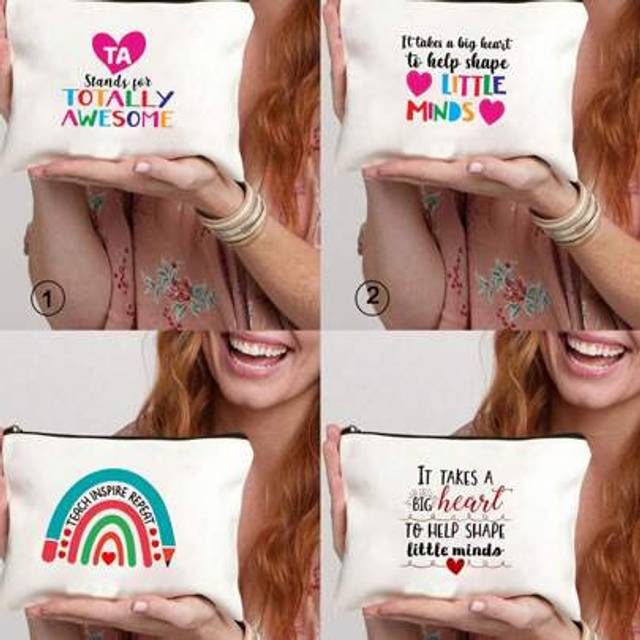 SHEIN 1Pc Thank You Teacher Makeup Bag, Gift For Teacher, It Takes A Big Heart To Shape A Small Heart Pattern Teacher&#39;s Rainbow Makeup Bag, Storage Bag, Wal